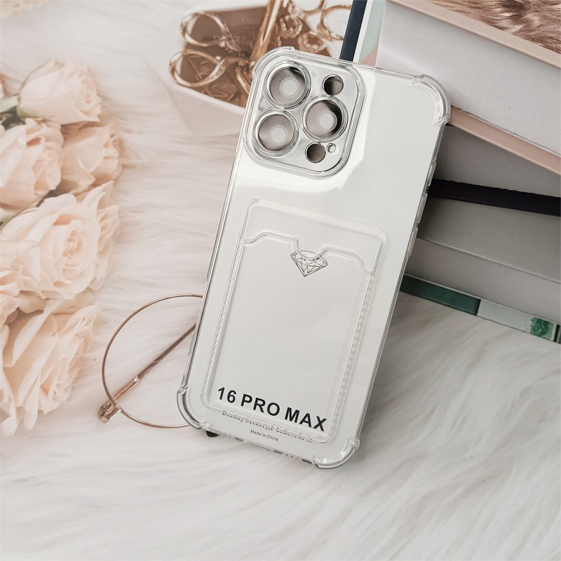 TEMU Phone Case: Simple Minimalist Card Slot Phone Case, Transparent Shockproof Back Cover With Photo, Bank Card, And Id Holder, Compatible With