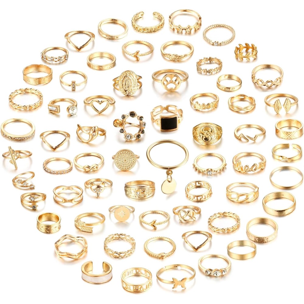 Image of 64pcs Vintage Knuckle Rings Set Boho Snake Stackable Finger Rings Midi Rings Pack, For Teenager, For Teenager