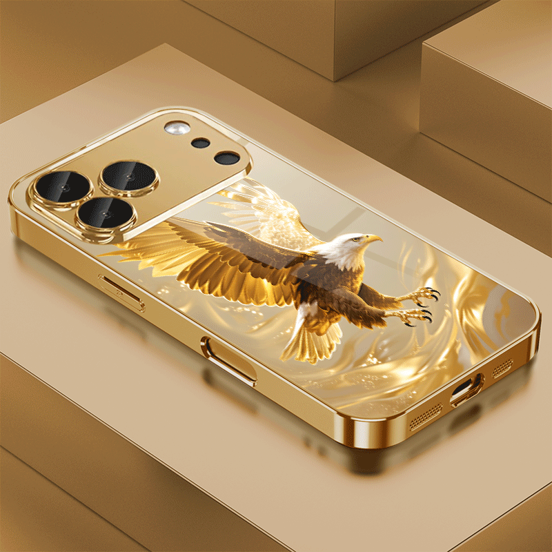 TEMU Étui Téléphone : Motif Doré aux Ailes Majestueuses en Verre Électroplaqué. Compatible avec iPhone 17/17 Pro Max/17 Air/16 Pro Max/15/14 Plus/13