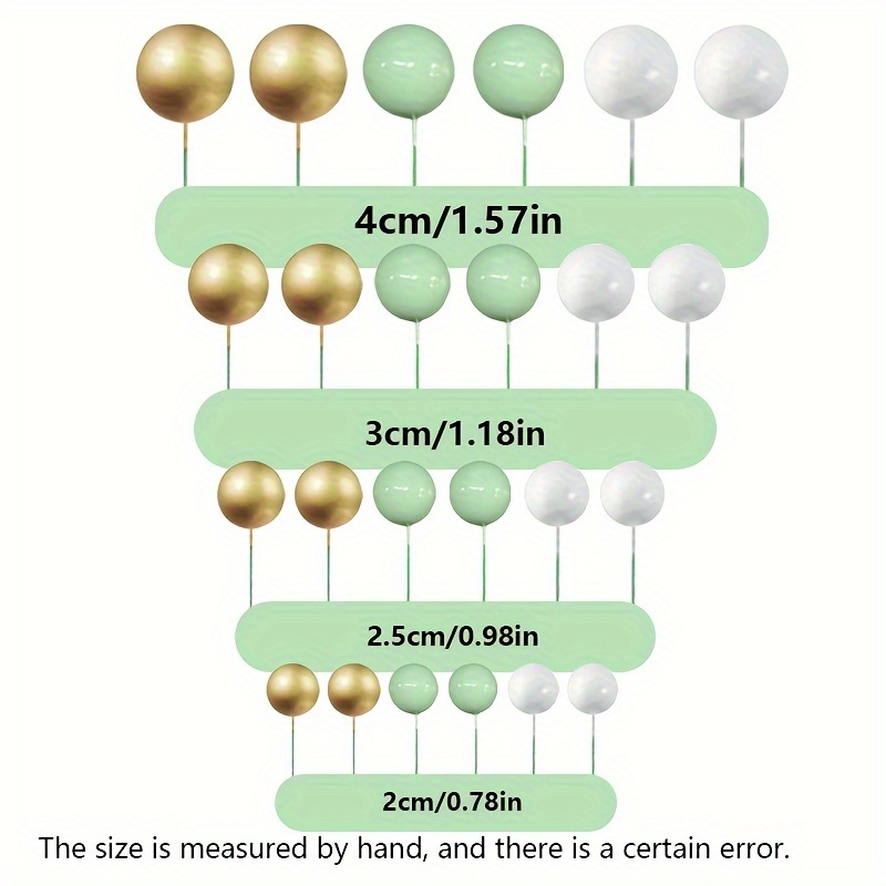 TEMU 24 Pezzi Palline Decorative per Torte in Verde, Oro e �� Palline in Schiuma di Diverse Misure per Decorazioni Fai da Te, Topper per Cupcake,