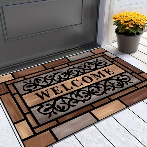 sturdy wooden welcome mat slip resistant wood pattern entrance rug washable indoor carpet ideal for front door porch office wooden floor decoration