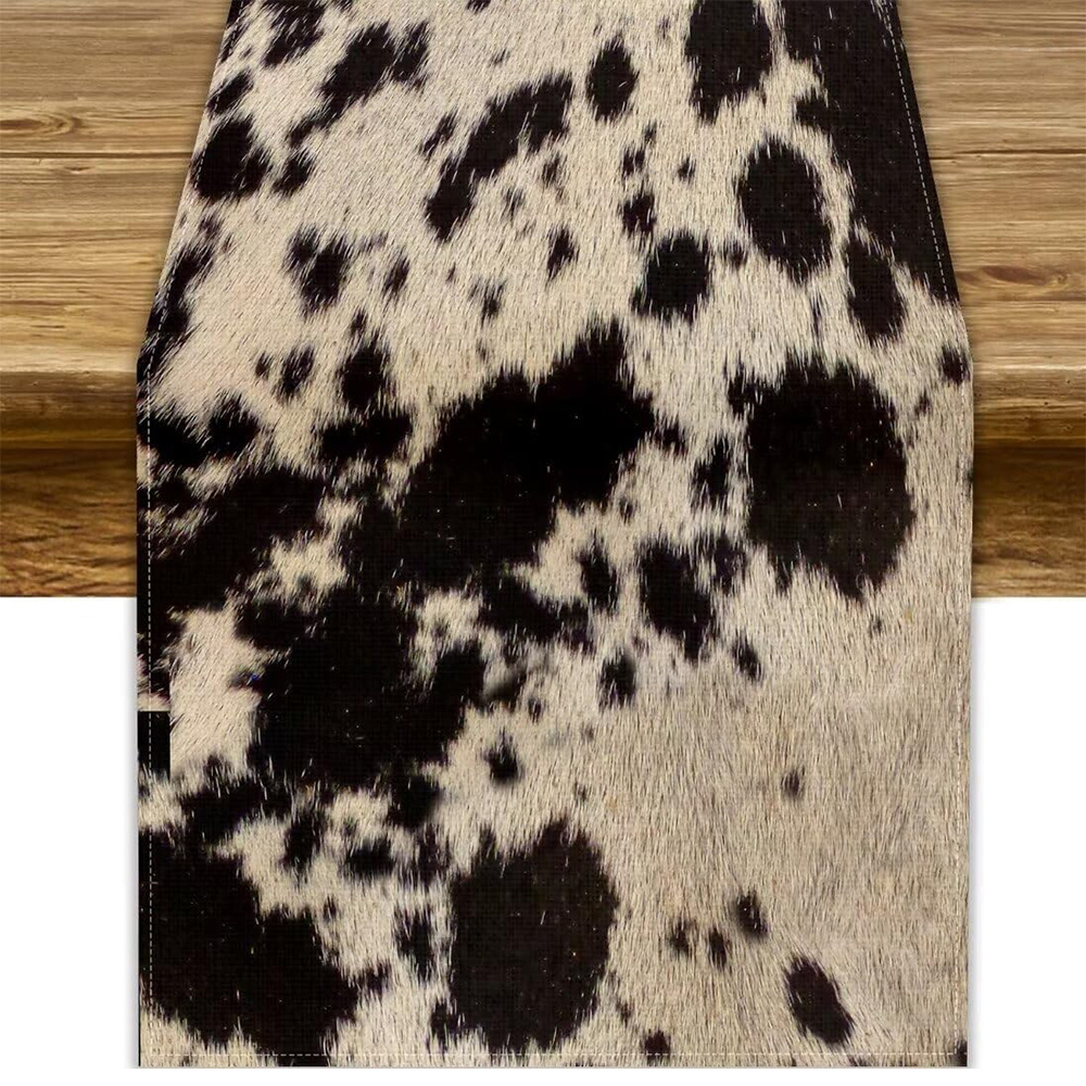 

1pc Highland Cowhide Polyester Table Runner, Rustic Western Farm Animal , 13 X 72 Inches, Seasonal Kitchen Decor, Outdoor , And Indoor Room Makeovers