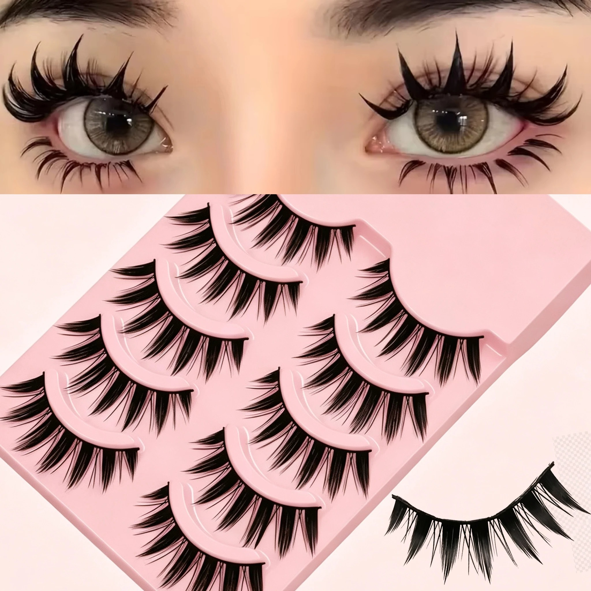 TEMU 5 de de con púas estilo , estilo anime, vaporosas con banda , herramienta de maquillaje de ojos reutilizable para mujer