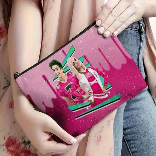 1pc Zombies 1/2/3/4 Inspired Makeup - Zed & by - Pink & Teal Glam Design Cosmetic Organizer, Compact Travel Toiletry , School or - Perfect Gift for Zombies Fans, Vacation Musthaves, Aesthetic, Stylish Accessory, Versatile Pouch