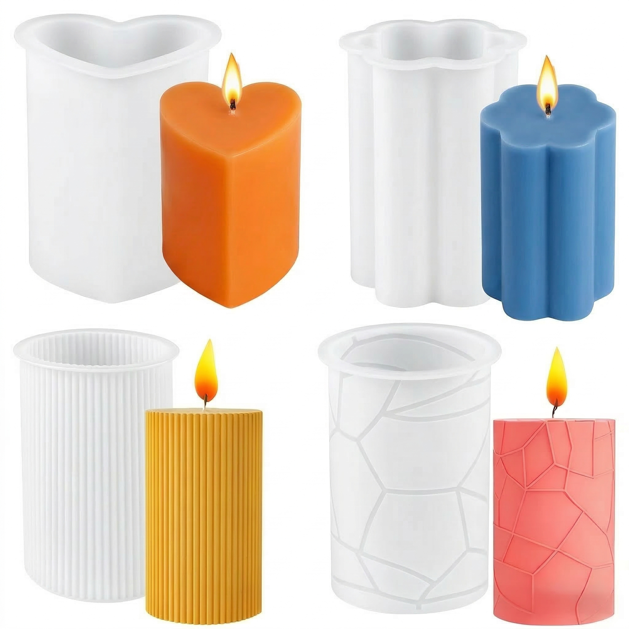 TEMU Set di quattro stampi in silicone per candele, con design cilindrici 3D, adatti per saponi a e candele profumate, per decorazioni domestiche e