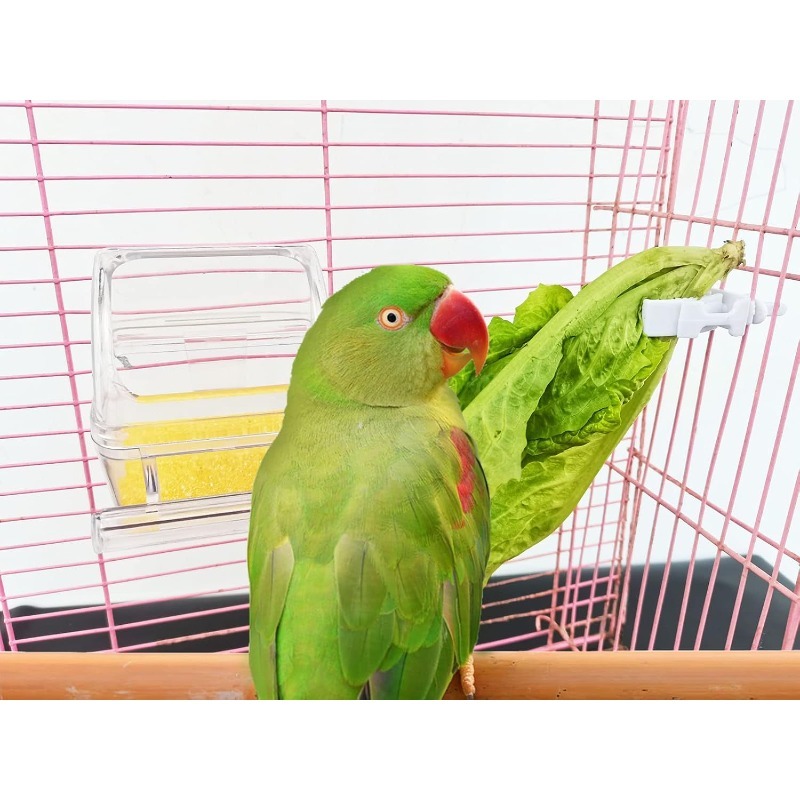8pcs Parrot Bird Feeder And Waterer Hanging Cage Cups with Perch Fruit And Veggie Holder for Parrot Conure Food Water Dispenser, Without Battery