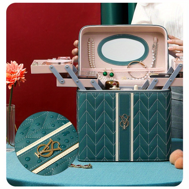 large capacity multi layer makeup bag with   and jewelry organizer portable travel skincare storage box exquisite design multi drawer cosmetic case   products compact carry on travel vanity kit Product details 2