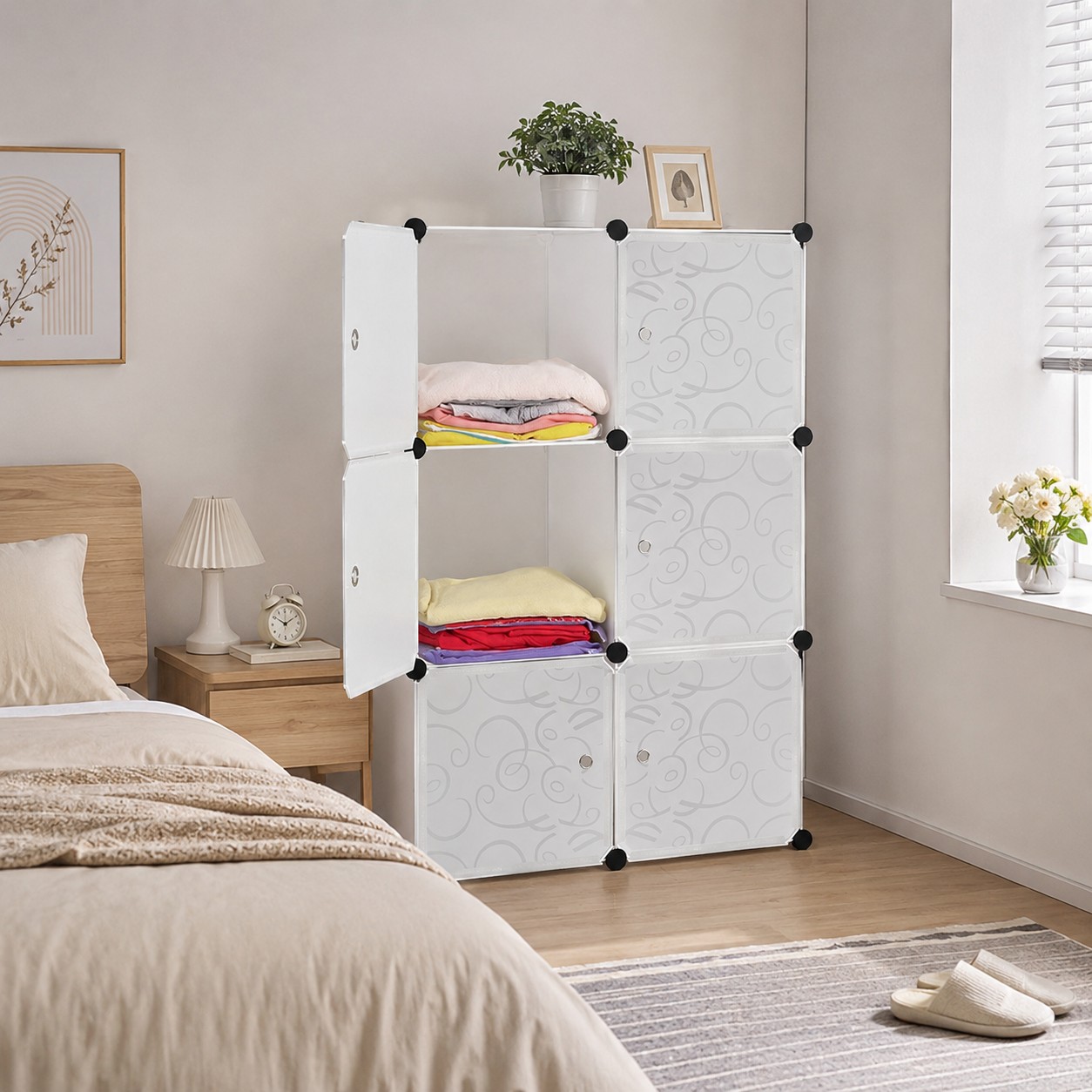 TEMU Armadio , Armadio Combinato, Mobile Contenitore per Vestiti, Installazione , per Camere da Letto e Guardaroba, 6 Scomparti, Armadi Portatili