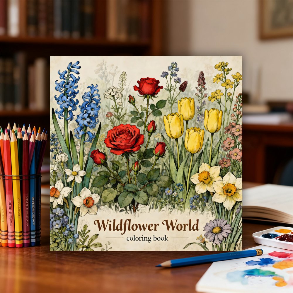 Image of Adult Flower Coloring Book, 1 Book With 20x20cm Size, 24 Pages Of Single-sided Printing, Mixed Floral Patterns To Relax, A Perfect Gift For Flower Lovers On Birthdays And Holidays