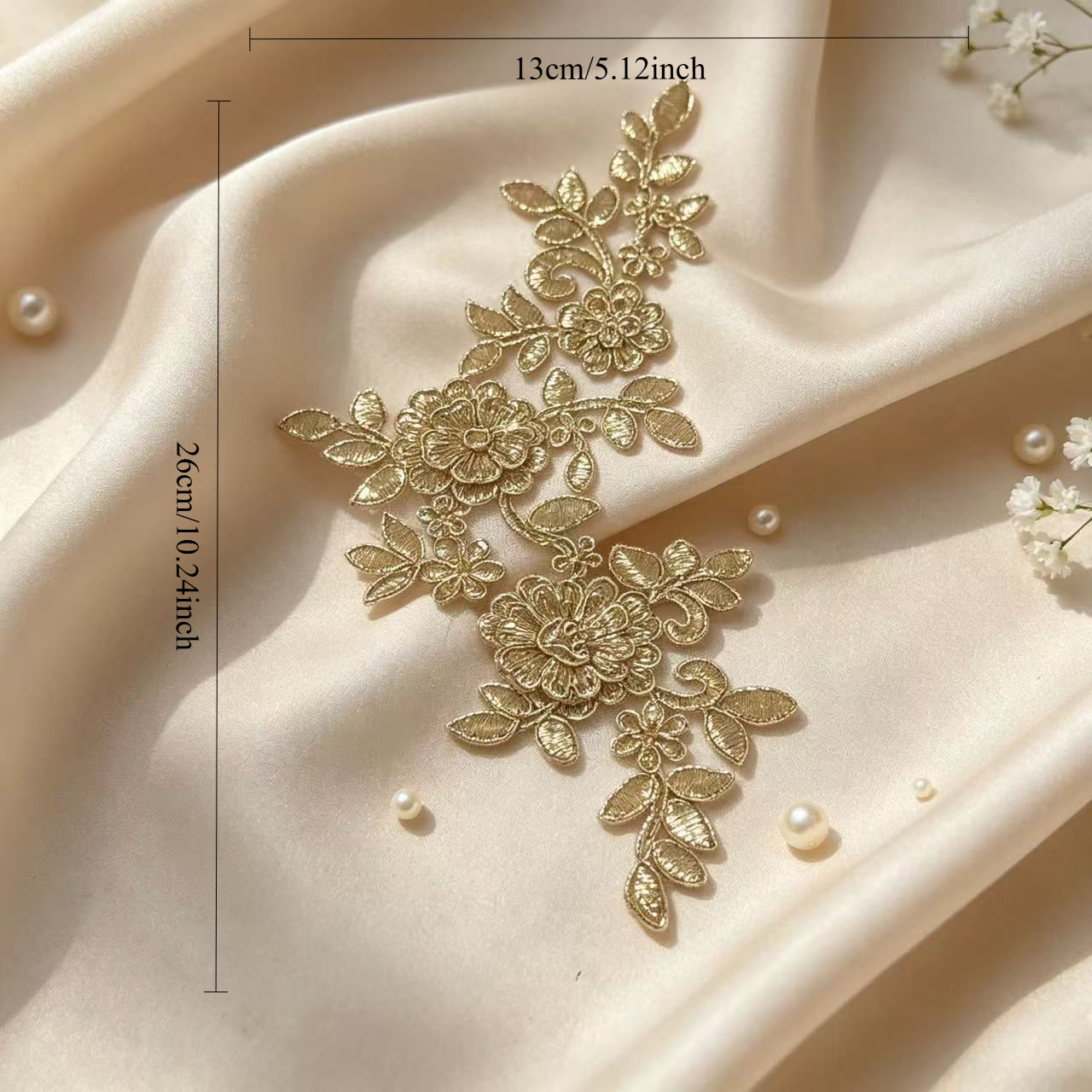 TEMU Parche bordado de enredadera floral con hilo dorado champán - a , para vestidos de novia, decoración de Hanfu y Cheongsam, aplique de tela de