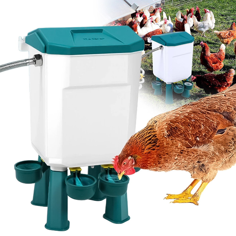Hanging 11l Chicken Water Feeder With 1.5m Hose & 3 Adapters For Poultry Breeding