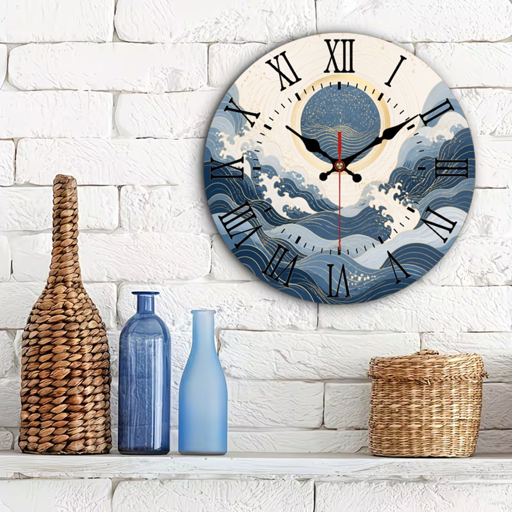 japanese   e   clock wooden silent non ticking vintage roman   star face living room and office room decor seasonal home decor   8 inches 10 inches 12 inches battery powered aa battery not included 1pc