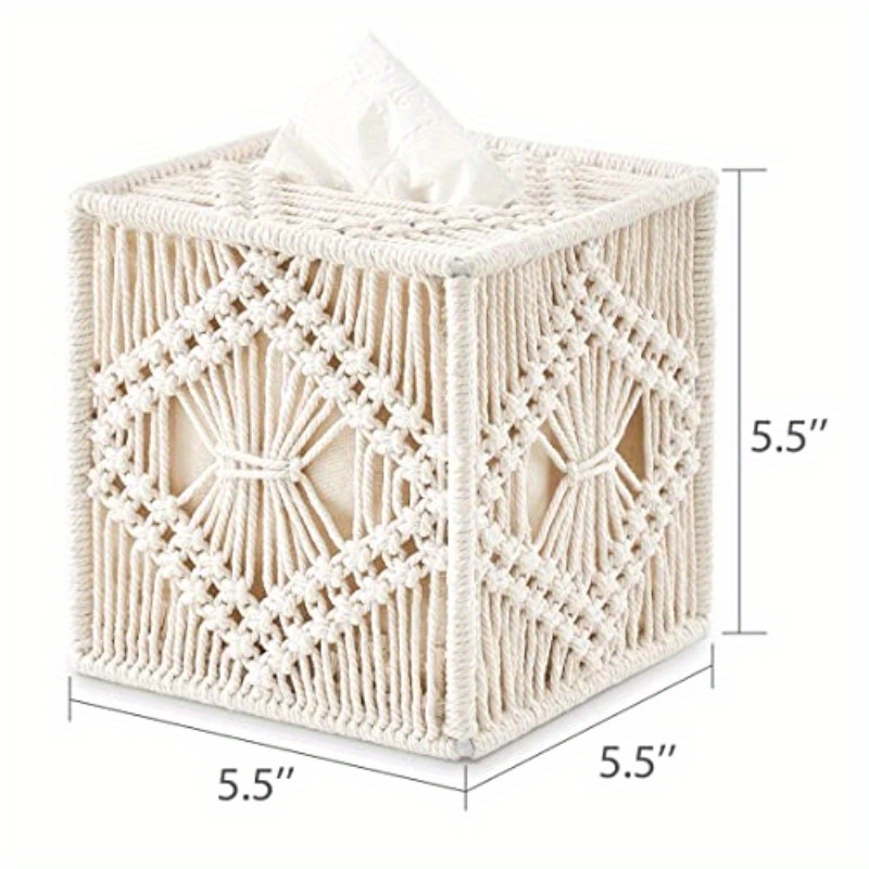 boho chic macrame magazine rack and tissue box set ivory round shape   bathroom bedroom dresser living room office dorm decor bathroom decor boho chic style woven texture bathroom decorations Product details 6