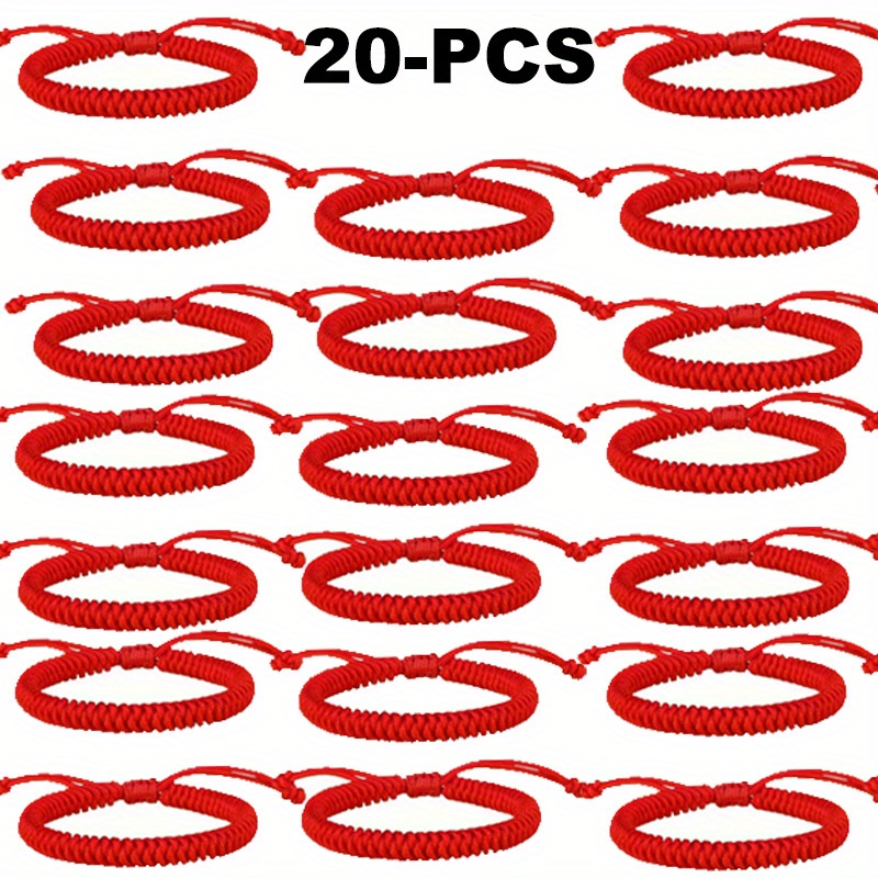 TEMU 20pcs Handmade Vintage Bohemian Style Braided Rope Bracelet Set - Adjustable Knotted Red Rope Chain, Bohemian Style Wristbands, Valentine's