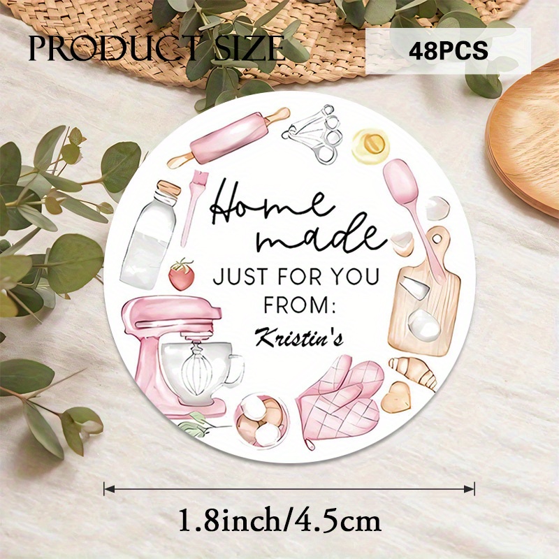TEMU 48/96pcs Customizable "home Made " Round Stickers With Watercolor Baking Tools & Ingredients - Design, Gift Boxes, Kitchen Decor, Party Favors,