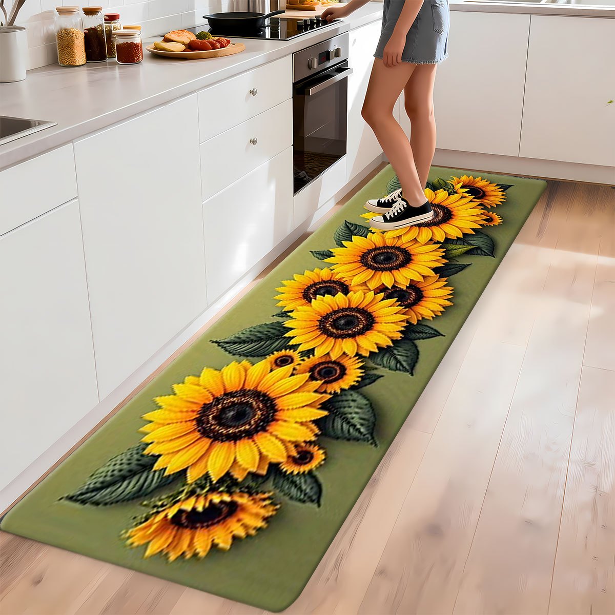 TEMU 1pc Sunflower Pattern Kitchen Rug, Suitable For Kitchen, Laundry Room, Doorway, Living Room, Dining Room, Kitchen Decor, Kitchen Rug, Entryway