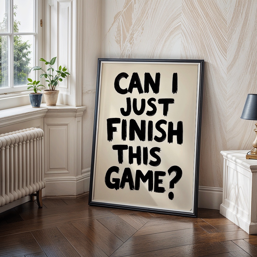 TEMU 2d Flat, Can I Just Game Wall - Horizontal Gaming-themed Ink Canvas Suitable For Bedroom & Living Room Decor, Minimalist Gamer Gift, Unframed