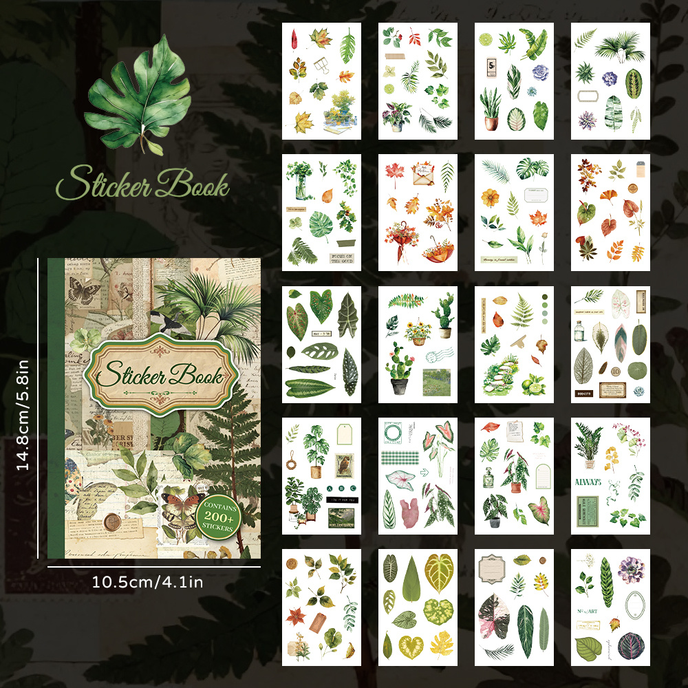 TEMU 200+pcs Green Plant Scrapbooking Stickers Vintage Botanical Designs High Quality Pet Material For Diy Journals Planners Cards & Craft Projects