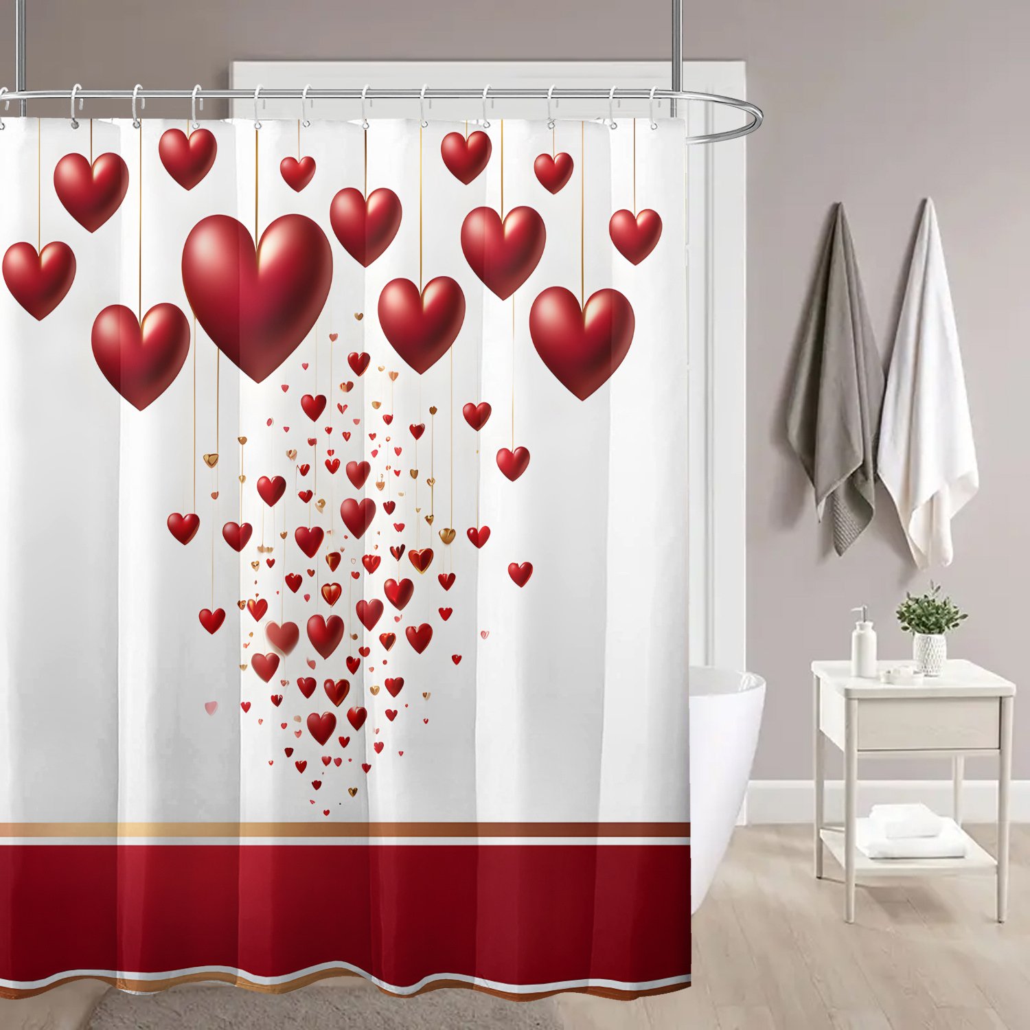 

Valentine's Day Love-themed Print Shower Curtain - Waterproof Polyester With & Design, Includes Hooks, Machine Washable, 71x71 Inches