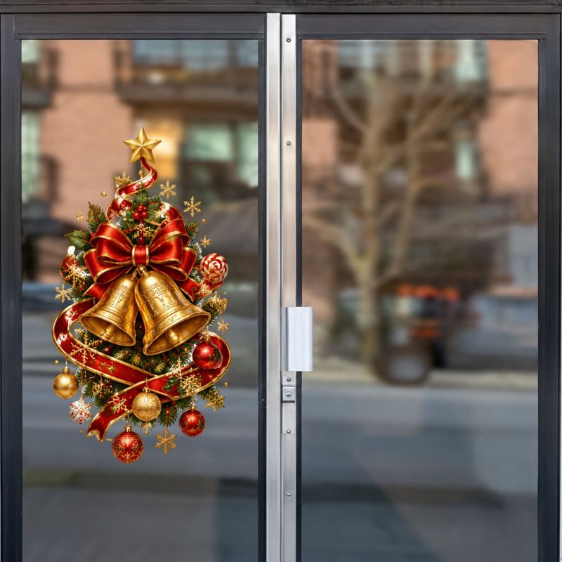 TEMU 2d Flat, 1pc Static Cling Window Film Suitable For Windows, Glass Doors & Mirrors - Reusable Removable Pvc Sticker , Pine & Red Bow Patterns,