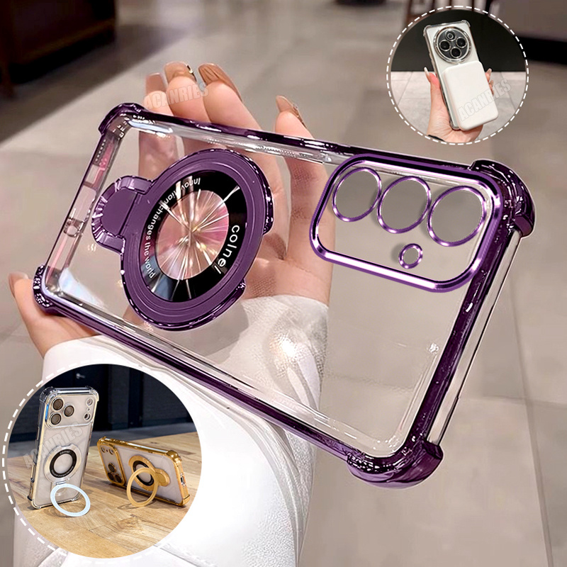 TEMU Phone Case - Phone Case - Acanries 1pc Of Elegant Slim Ring Folding Stand Holder   1pc Of Clear Plated Shockproof Protective Case For Galaxy