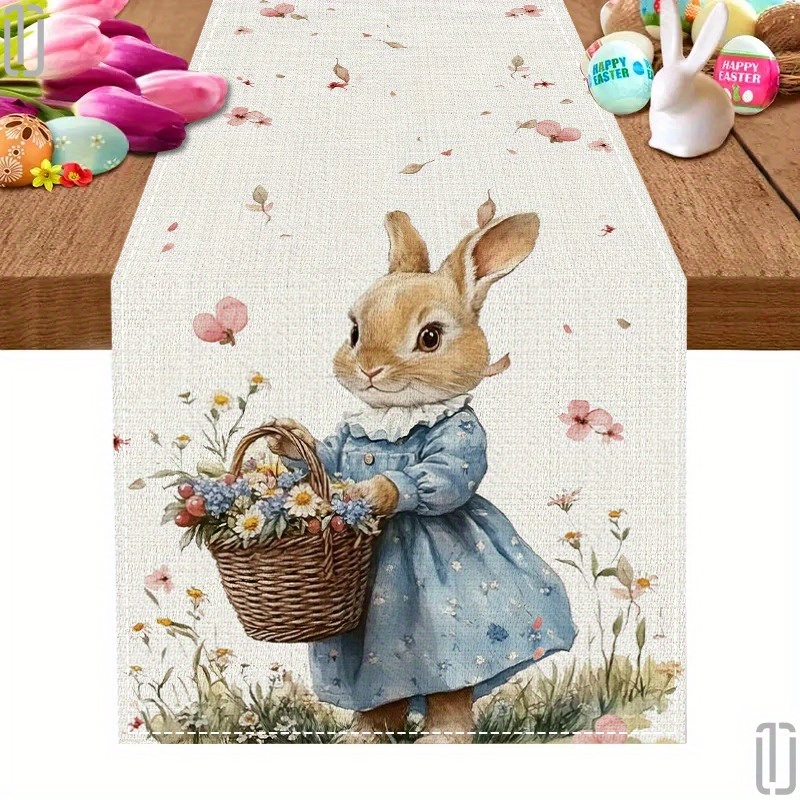 

[1pc Easter Bunny Table Runner] Easter Bunny Table Runner, 100% Polyester Knitted Fabric, Machine Made, Spring Holiday Decoration, 72 Inch, Decor And Gift Idea For Easter Celebrations