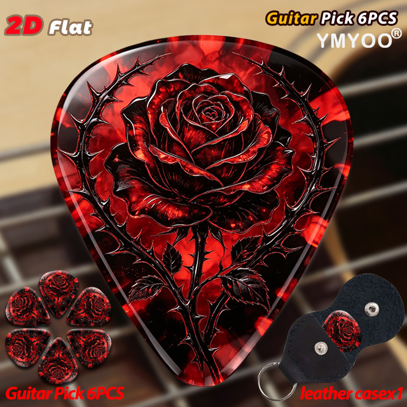 TEMU Lot de 6 médiators de guitare plats 2D avec motif de rose et d'épines, parfaits pour le jeu de guitare et les de performance en direct, plats 2D