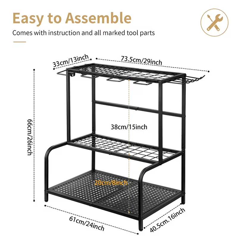 Image of Heavy- Duty Garden Tool Storage Rack With 74 Tool Slots And Side Hooks, Sturdy Metal Construction, Durable Organizer For Garden, Shed, Garage And Backyard