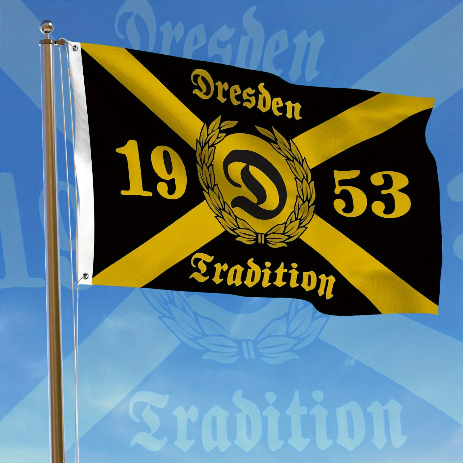 E-shop Dresden 1953 Traditionelle Flagge – Schwarz-gelbe -Outdoor-Dekorationsflagge mit Ösen, ideal für Raumdekor, Veranstaltungen, Fotografie