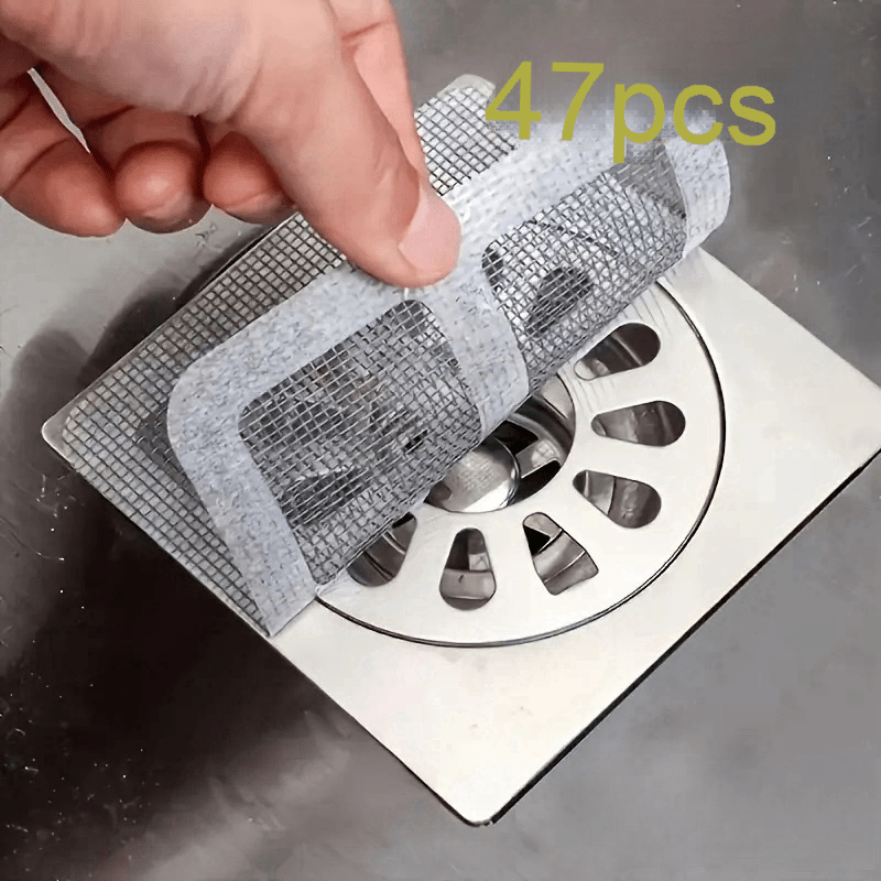 TEMU 47pcs Disposable Hair Stopper For Bathroom Bathtub - Shower Drain Hair Set With Floor Sink Strainer Filter Mesh Stickers, Plastic Hair Trap For Home Use