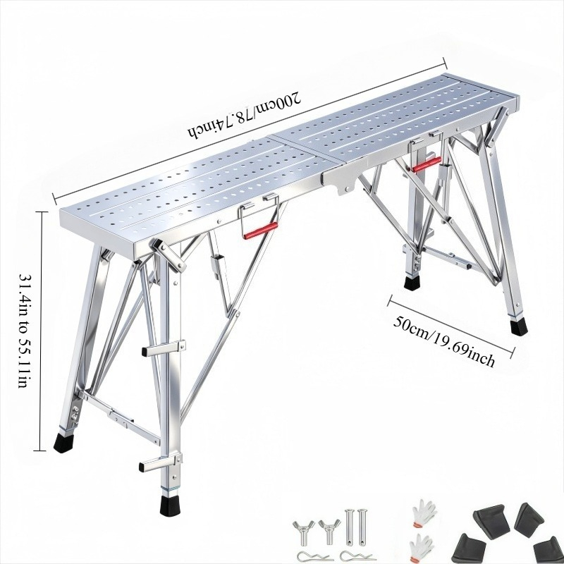 TEMU Portable Folding Scaffolding Work Platform-features Adjustable Height And A Heavy-duty, Non-slip Design With A 1, 200 Lb Load Capacity; Its
