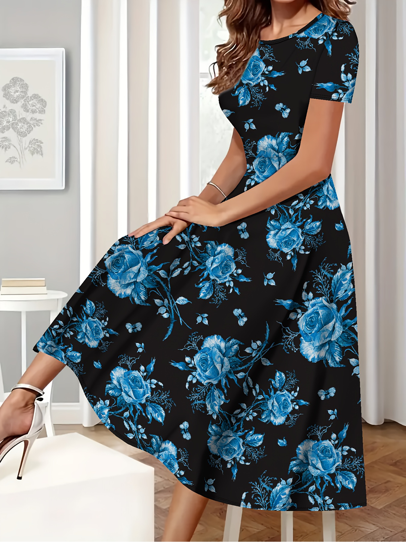 princess polly baby blue dress ME+EM Autumn Floral Maxi Dress + Tie in Red/Black/Blue — UFO No More main image 0