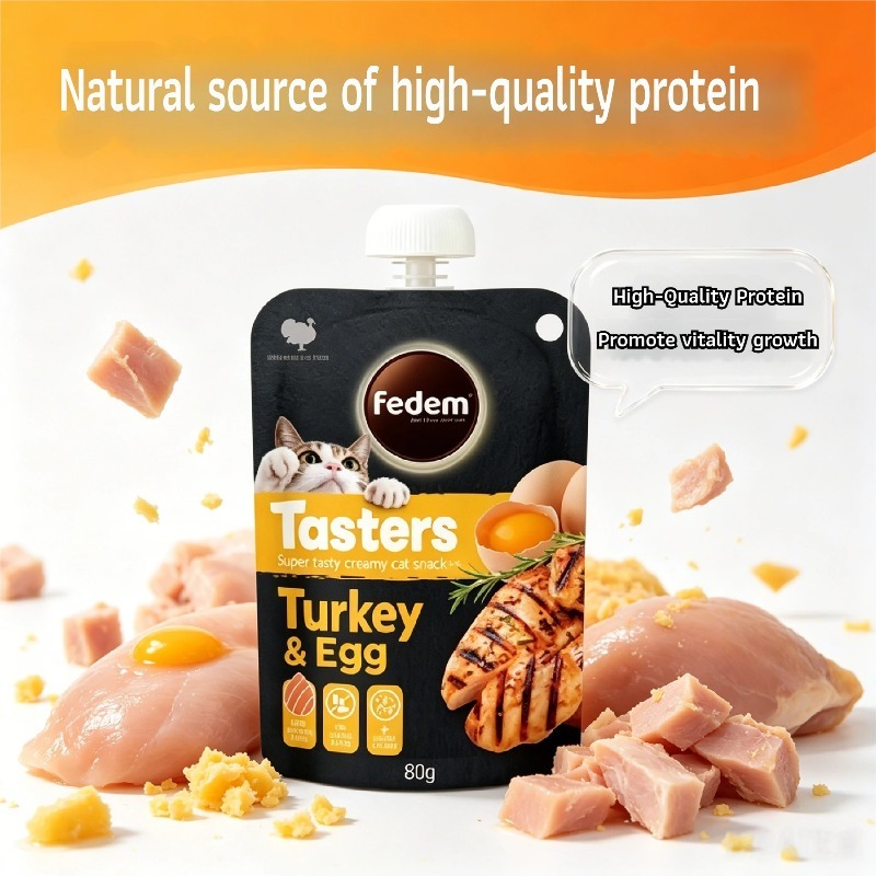 80g butter flavored turkey and egg yolk wet grain bag 90 moisture genuine high quality turkey protein resealable lid   beneficial for   portable   suitable for cats and dogs   by picky   Product details 1