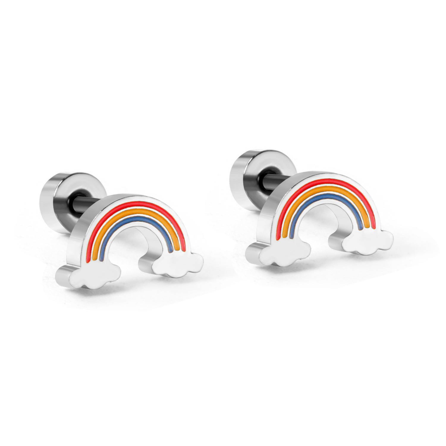 Rainbow Cloud Stainless Steel Stud Earrings, Colorful Golden Toned