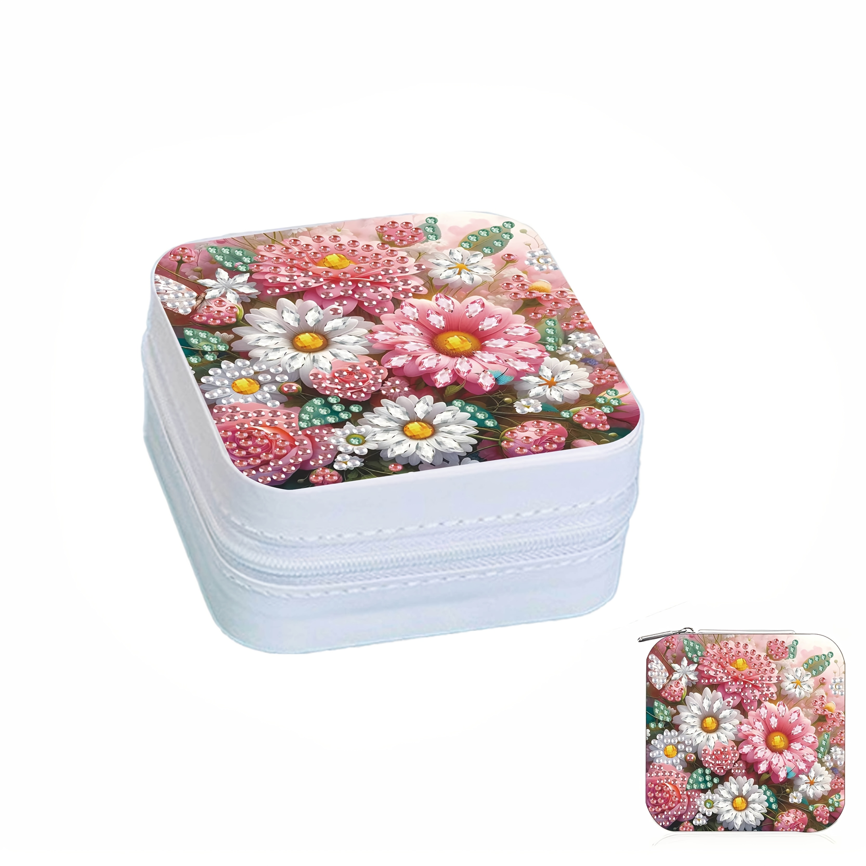 TEMU A Jewelry Storage Box Featuring A Vibrant Floral Diamond Painting Design, Complete With A Diamond Painting Art Kit And Uniquely Shaped Diamonds.