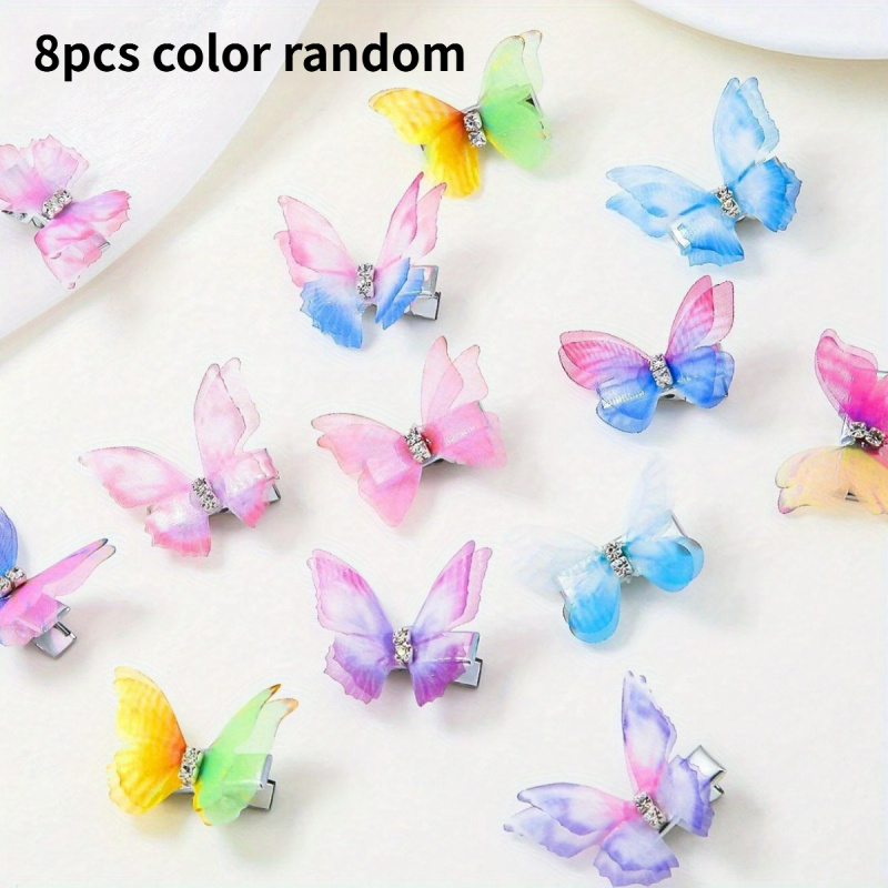 TEMU 8pcs Random Gradient Color Hair Clip Set, Forest-style Ultra-ethereal Bang Clips, Versatile Side Clips For Women, Wedding Hairstyle Hair