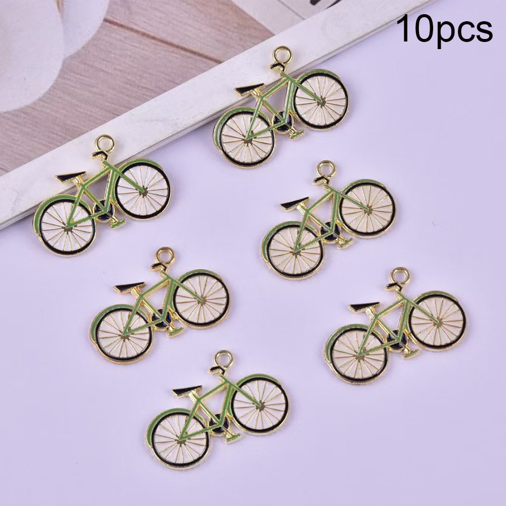 TEMU 10pcs Green Bicycle Enamel Pendant, Stylish Bike Charms For Men's Making, Cycling-themed Accessories For Earrings, Necklaces, Keychains, And