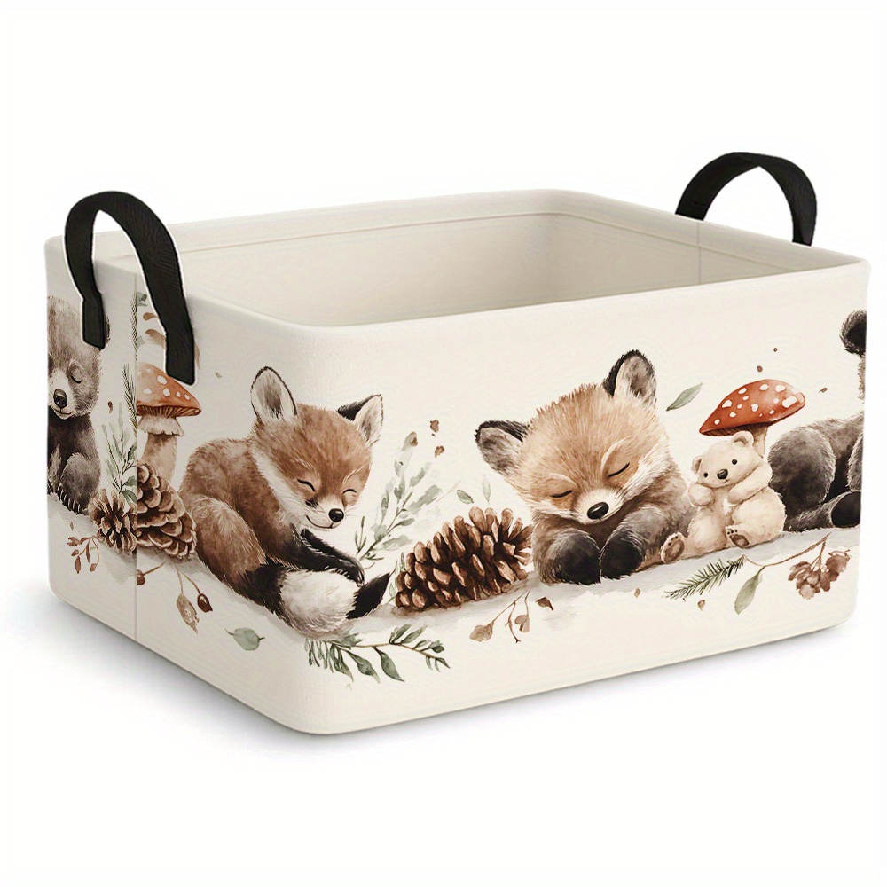 TEMU A Large Foldable Storage Basket Featuring A Forest Animal Theme Design, This Oversized Collapsible Storage Bin Is An Open Storage Box, A