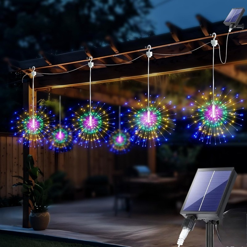 Image of 6pcs Firework Led String Lights With Dimmable & Suitable For Patio, Garden, Christmas, Wedding, Party, Indoor/outdoor Decoration, Hanging Starburst Fairy Lights With