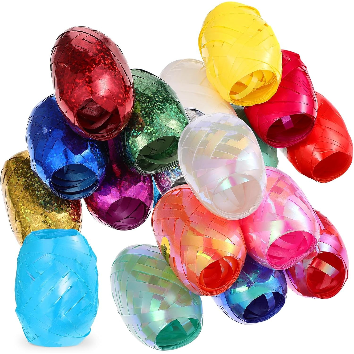 Image of 16 Rolls Shiny Curling Ribbon Balloon Set Random Colors, 3/16 Inch X 11 Yards Ribbons Bows For Diy Decor Crafts Gift Wrapping Party Festival Flower Florist