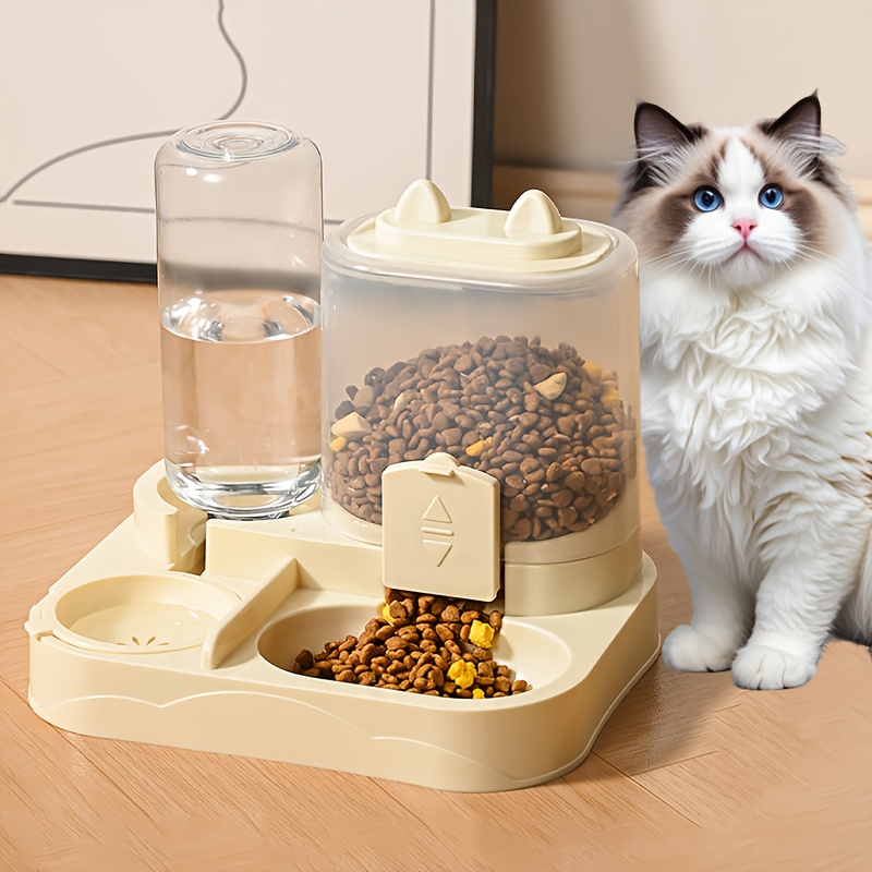Automatic Gravity-Fed Cat & Dog Feeder and Water Dispenser Combo with Name/Text Personalization - Dual Wet/Dry & Water System, Auto Refill (No Batteries), -Spill, Suitable for Kittens and Puppies