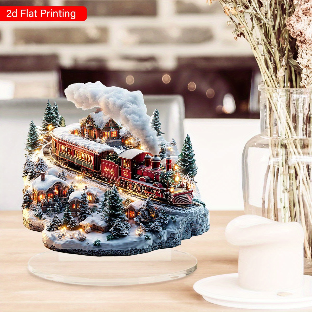 

Gorgeous Multi-functional Decoration Christmas Train And Village Scene Desktop Art Sign With Stand- Display, Suitable For Home, Office, Cafe-unique Birthday, Housewarming, Christmas Gift- Garden Theme