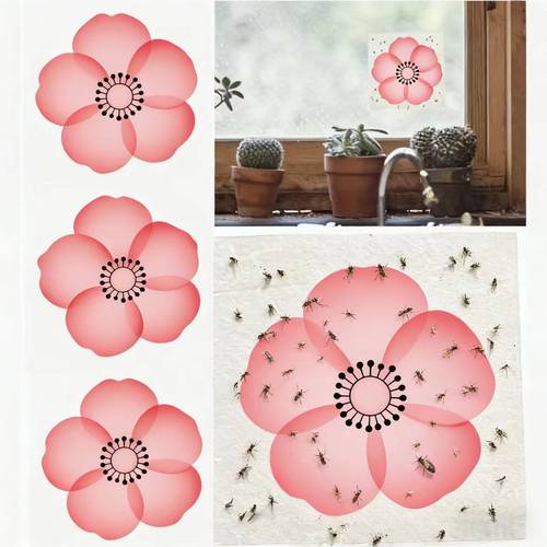 20 stück geruchlose mücken-aufkleber, fliegenfänger, mückenfänger, rosa pfirsichblütenmuster-design, für fenster, wände, schranktüren und verschiedene innenräume zum fangen von mücken und fruchtfliegen