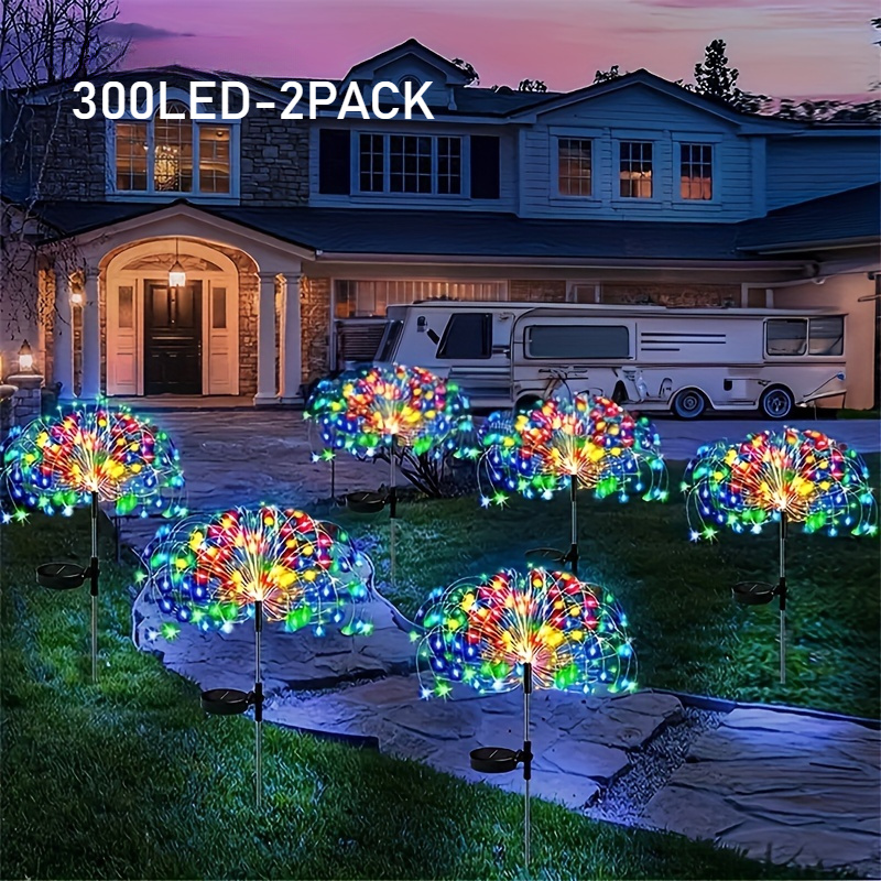 TEMU 2pcs 60/90/120/200/300 Led Lights, 8 Lighting , , Solar Powered Fireworks Lights, Perfect For Path And Lawn Decoration, Christmas And Holiday ,