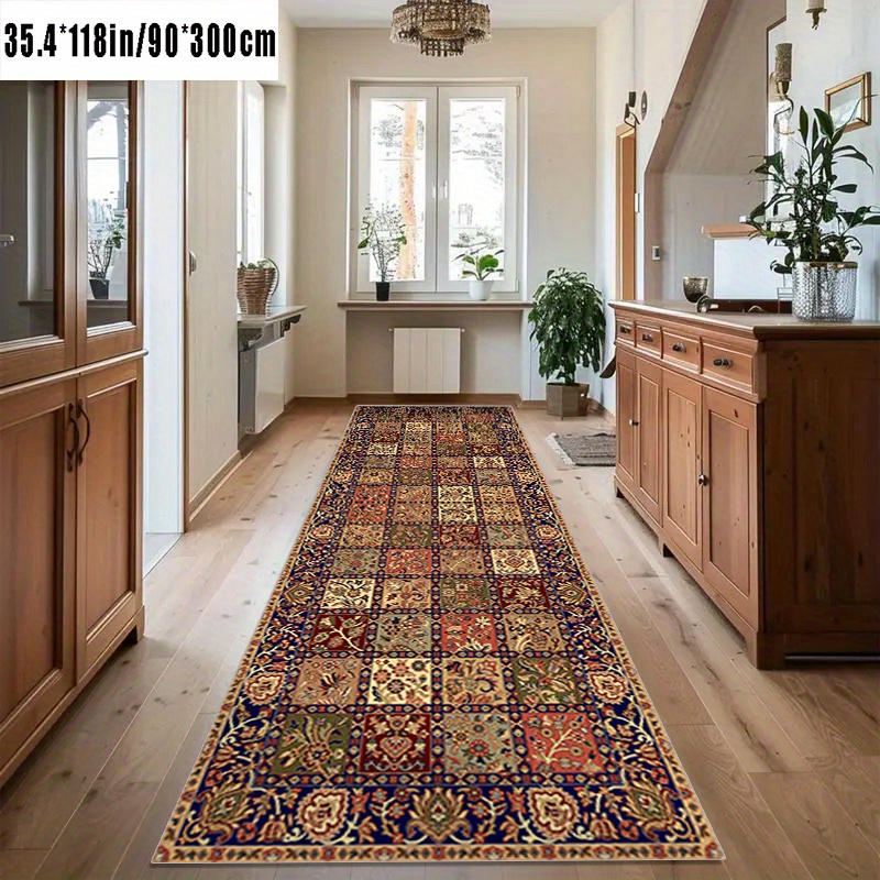 TEMU 1pc Vintage Bohemian Persian Runner Mat, Suitable For Bedroom, Cafe, Hotel, Villa, Banquet Hall, Outdoor Courtyard, Garden, Balcony, Home Decor,
