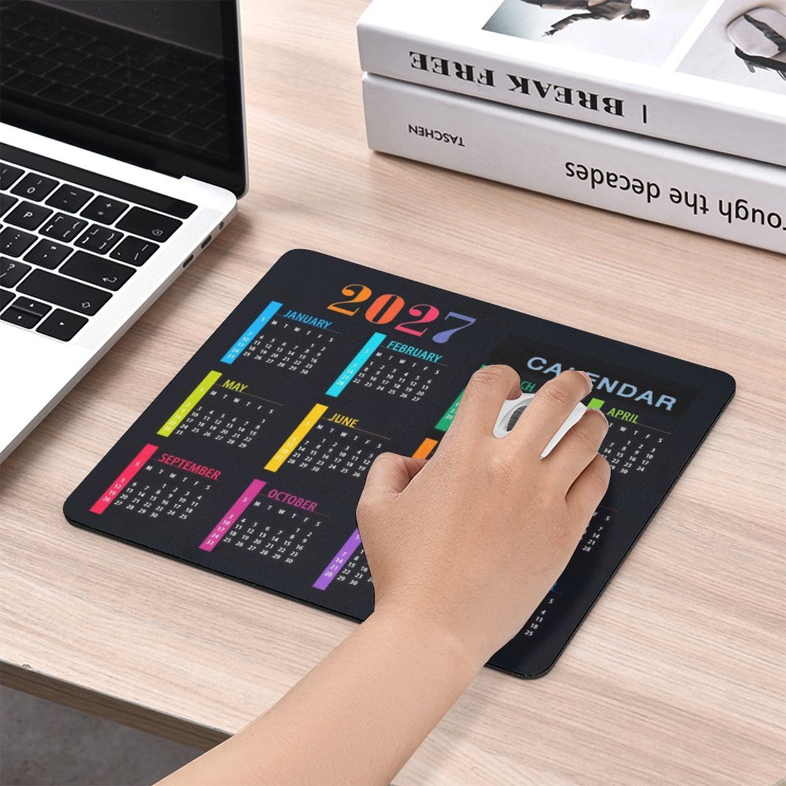 TEMU Mouse Pad - Non-slip Rubber Base, Large Desk Mat, Durable Computer Mouse Pad With Monthly Layout, Suitable For Laptops And Desktops, Office Desk