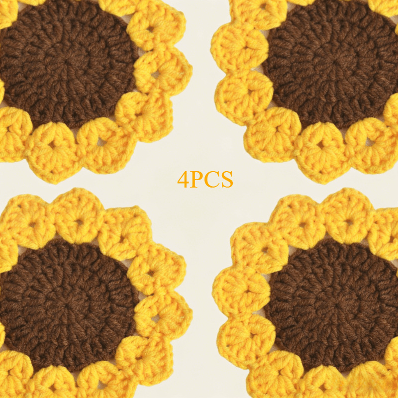 TEMU 4 sous-verres au crochet à , fil de , coussinets de table isolants contre la chaleur, décoration florale, sous-verres créatifs