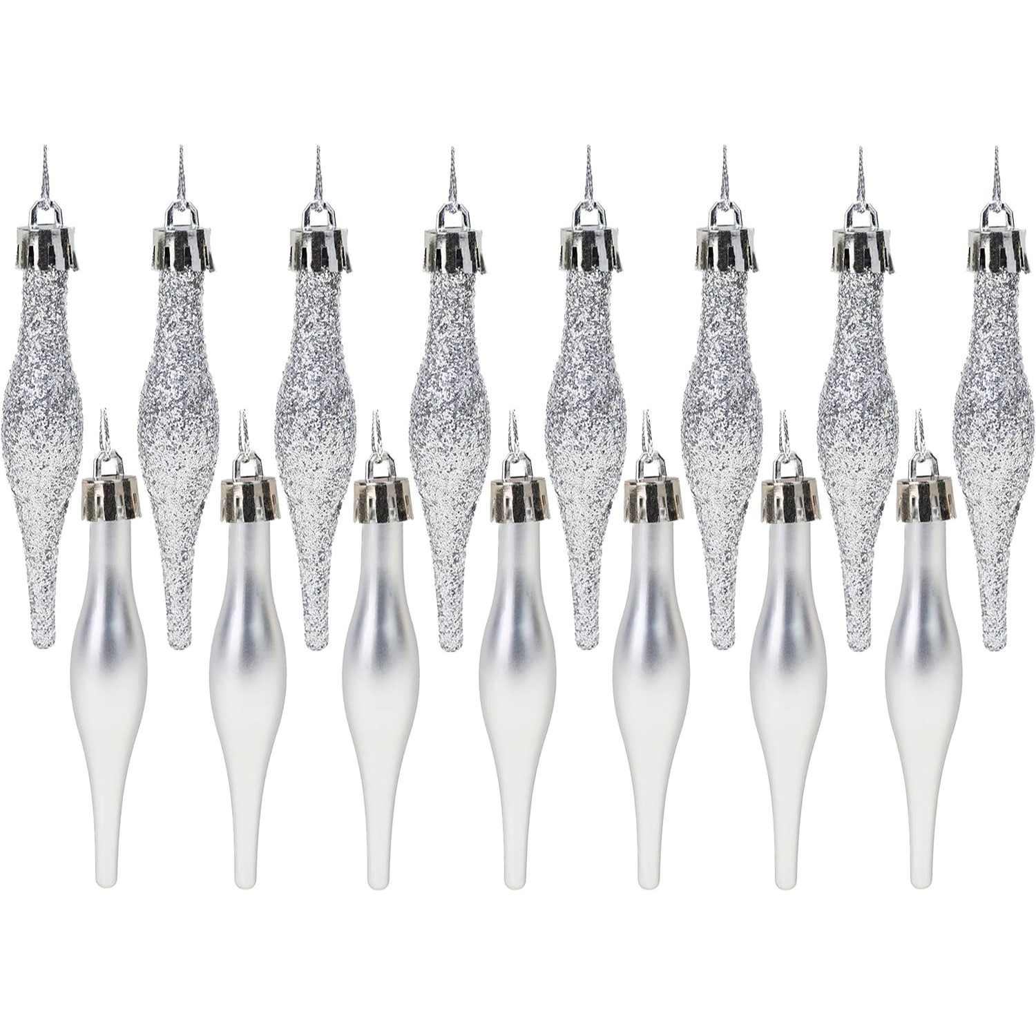 TEMU 15pcs, 8.5 Cm (3.35 Inches) Teardrop Small Balls - Matte Glitter Design - Christmas Decorations (silvery)
