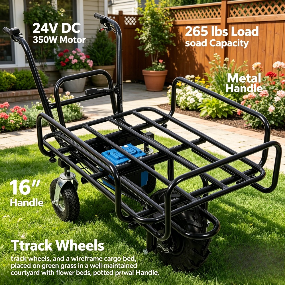 24v   350w electric transportation cart 265lbs load utility garden dump cart with metal handle and 16   heavy duty yard lawn wagon for   outdoor gardening cargo transport Product details 7