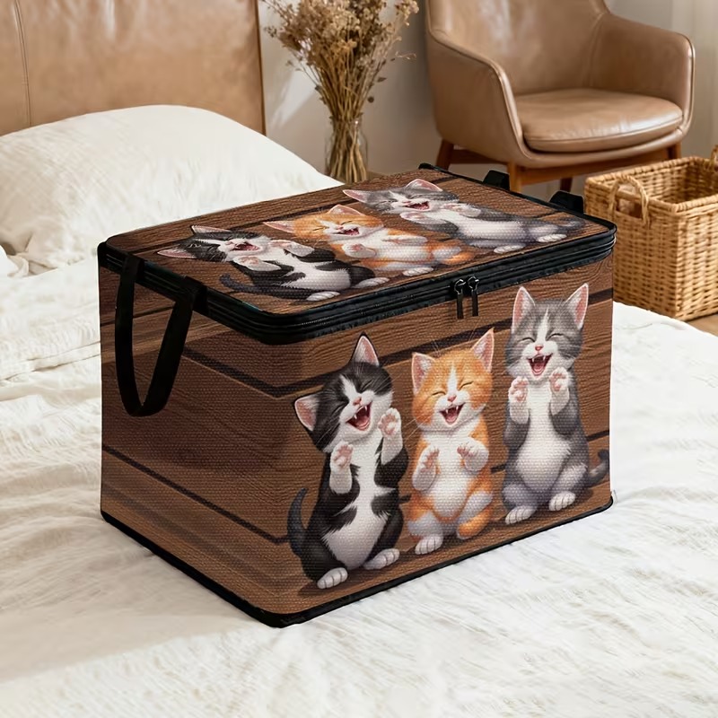 TEMU Panier de rangement 1 pièce avec couvercle, boîte de rangement pliable en tissu de grande avec motif de chat, convient pour le rangement de